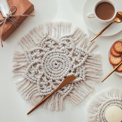 Nordic Round Woven Sunflower Heat Insulation Macrame Placemat Cushion Coaster cushion macrame boho placemat naperon macramé