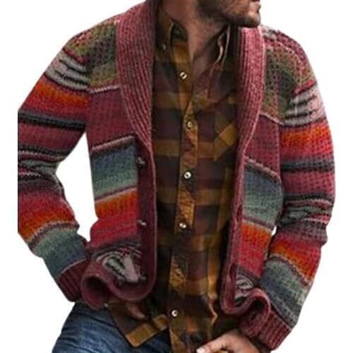 Jackets Men Autumn Winter Open Front Cardigan Stripes Long Sleeve Knitted Coat Jacket