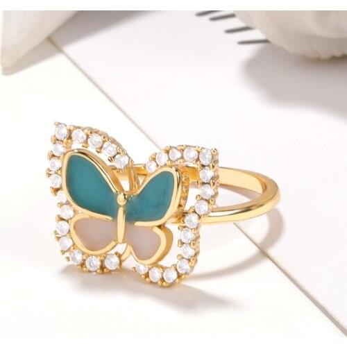 Cute Butterfly Luminous Ring Round Shiny Full Zircon Animal Wedding Rings Jewelry Prom Fine For Women Accessories bff