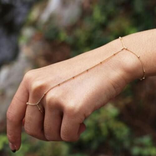 2020 Ins Fashion Chain & Link Bracelets Drop Punk gold Silver color Women Metal Hand Harness Chain Beads Slave Finger Ring Boho