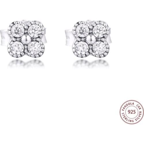 Real 925 Sterling Silver Oriental Blossom Earring , Clear CZ Stud Earrings Wedding Party Earings Fashion Jewelry