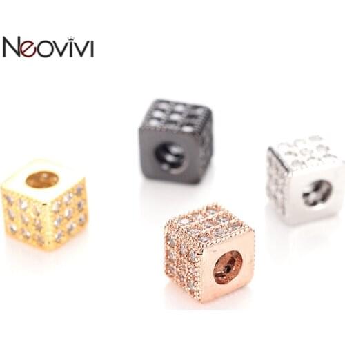 Neovivi Square Beads for Jewelry Making Pave Zircon Gold/Rose gold/Black Colors Dice Bead Bracelets Accessories Craft