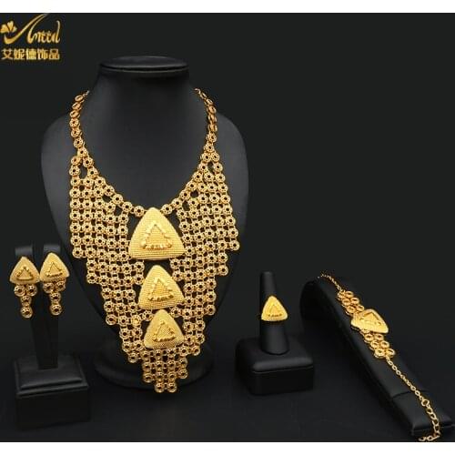 ANIID Necklace Gold Jewelry Set For Women 24K Original Dubai Wedding Pakistani Bridal Ship From Saudi Arabia African Brazilian