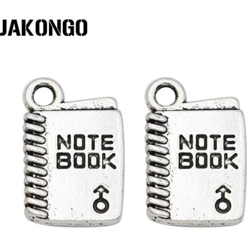 JAKONGO Antique Silver Plated Note Book Charms Pendants for Bracelet Jewelry Making DIY Accessories Craft 12x18mm
