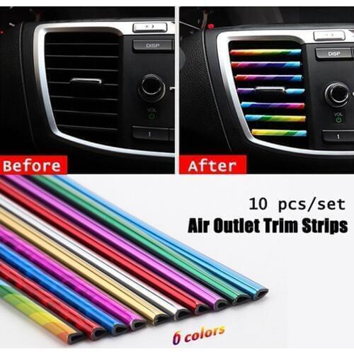 10pcs Car Air Conditioner Air Outlet Decoration Strip Clip Strip Anti-scratch Protection Patch Bag Car Styling Strip