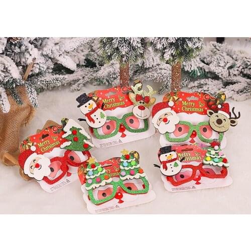 Christmas DIY Decoration Photo Booth Props Funny Santa Claus Elk Children Mask Glasses On A Stick Xmas Party Supplies new