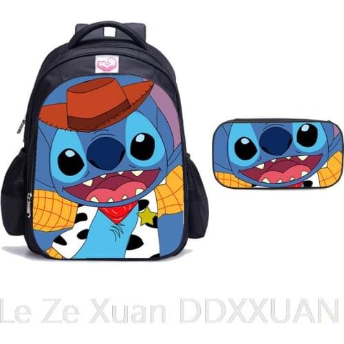 Disney Stitch Backpack for Teenage Girls Boys Stitch Children School Bags 16inch Children Primary Mochila Feminina