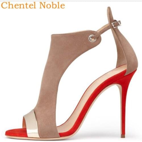 Summer Newest Chentel Noble Manual Peep Toe High Heel Women Sandal 2019 Flock Metal Decoration Buckle Sandals Ladies Big Size