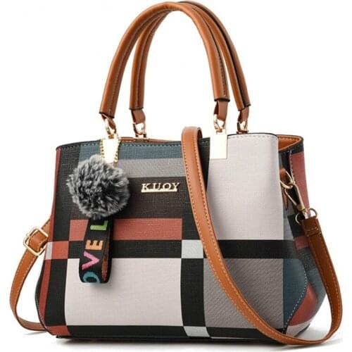 Valenkuci New Casual Plaid Shoulder Bag Fashion Stitching Wild Messenger Brand Female Totes Crossbody Bags Women Leather Handbag