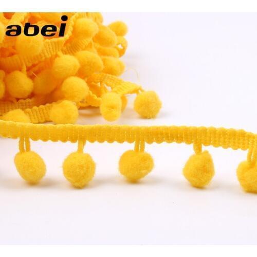 25mm 5Yards Yellow Pompom Lace Trims for Clothes DIY Wedding Craft Decors Pom pom Fringe Ribbon Garment Fabric Accessories
