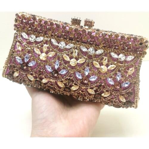 XIYUAN Hollow Out colorful Crystal Rhinestone Evening bags Clutch Bag Wedding Bridal Metal Handbag Clutches purse for female