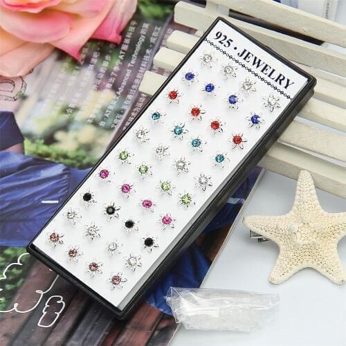 40pcs/bag 925 sterling silver earrings Character charm petals the crystal that mix colour female silver earrings Women earrings