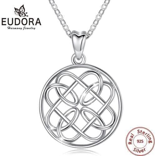 Eudora Real 925 Sterling Silver Minimalism Elegant Round Circle celtic knot Pendant Necklaces Women Sterling Silver Jewelry D102