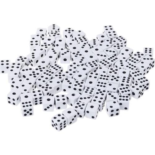 100Pcs 8mm Plastic White Game Dice Six Sided Decider Birthday Parties Board Game