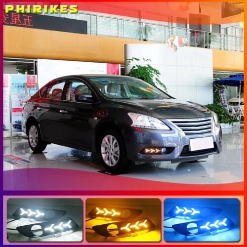 2pcs For Nissan sentra Sylphy 2012 2013 2014 2015 LED DRL Daytime Running Lights Daylight yellow turn Signal lamp