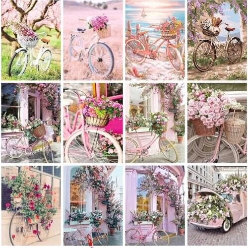 5d Scenery Diamond Painting Bicycle Flowers Mosaic Art Embroidery Rhinestone Picture Puzzle Toys Children Gifts Decor Small Size