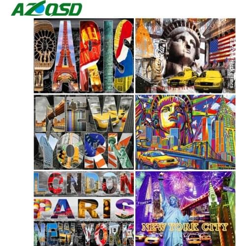 AZQSD Diamond Embroidery New York London Paris City Mosaic Diamond Painting Landscape Cross Stitch Handicraft Home Decor Gift