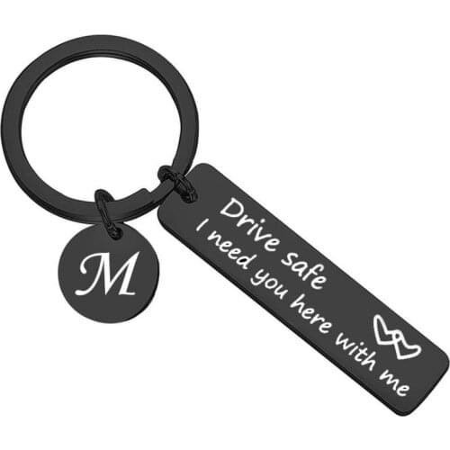 Drive Safe Keychain Present Favors for Trucker Husband Dad Boyfriend Birthday 26 Letters Black Key Rings+Box Handsome Gifts 50PC