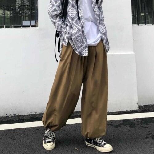 Casual Pants Women Hip Hop Loose Elastic Waist BF College Pure Cargo Trousers Baggy Teens All-match Simple Spring Daily Harajuku