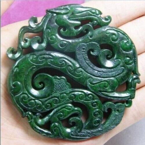 BOUTIQUE JEWELRY CHINESE OLD HANDWORK 3D CARVE GREEN JADE DRAGON PENDANT FREE SHIPPING