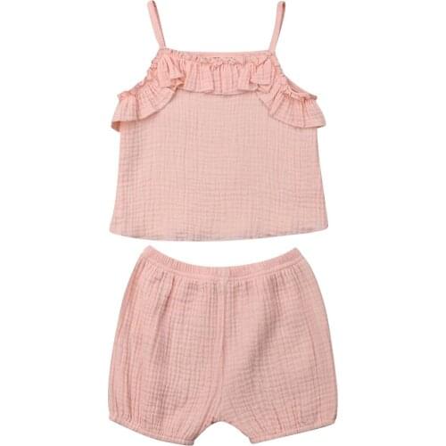 Toddler Kids Girls Clothing Sets Summer New Baby Sleeveless Sling Vest 2Pcs Children Cotton Linen Clothes Suits Tops Shorts