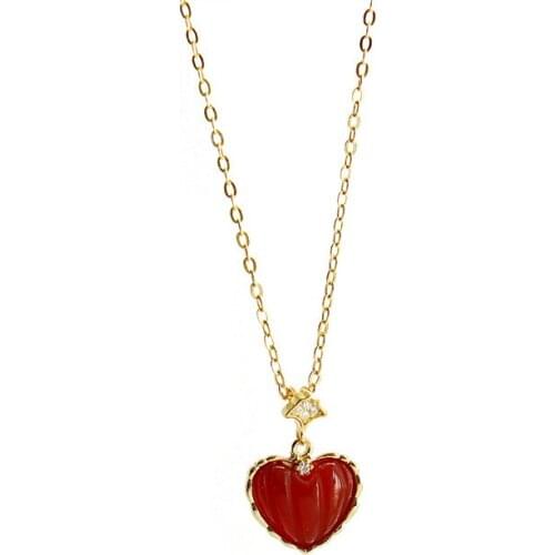 DIC702 14K Gold Love Heart Red Agate Necklace Female 925 Sterling Silver Niche Creative Design Pumpkin Clavicle Chain