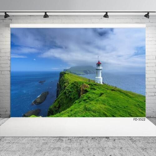 Island Lighthouse Scenery Photography Backdrops Customized Fond Background for Children Baby Portrait Photoshoot Photo Studio