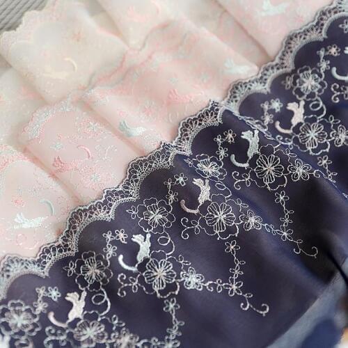 Hot sale Lace accessories Good quality cat star people chiffon embroidery lace 19.5 CM D1905