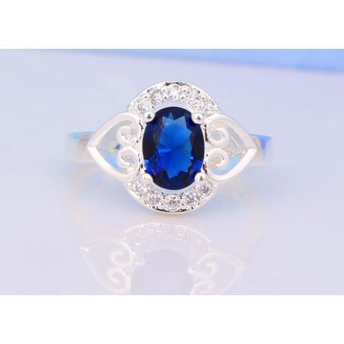 Hainon Hollow Blue Zircon Paved Light Blue White Size 7 8 9 Silver Color Ring for Women Fashion Jewelry wholesale