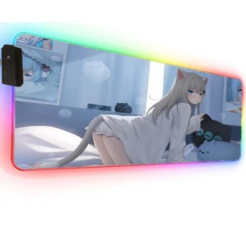 Anime RGB Gaming Keyboard Desk Mat Mini Computer Mouse Pad Sexy Girl XL Laptop Gamer Mousepad LED Light with USB Interface Xxl