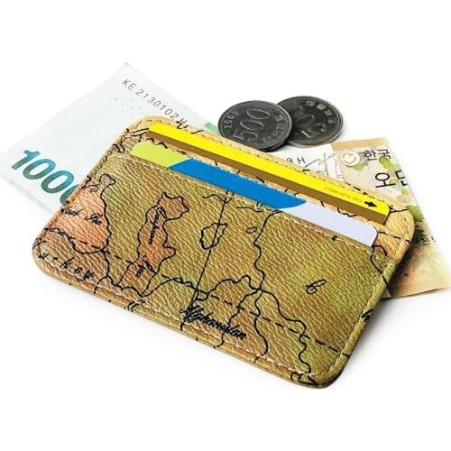 Map Card Holder Men PU Leather Credit Card Holder Designer ID Bank Card Bag Travel Mini Wallet Purse