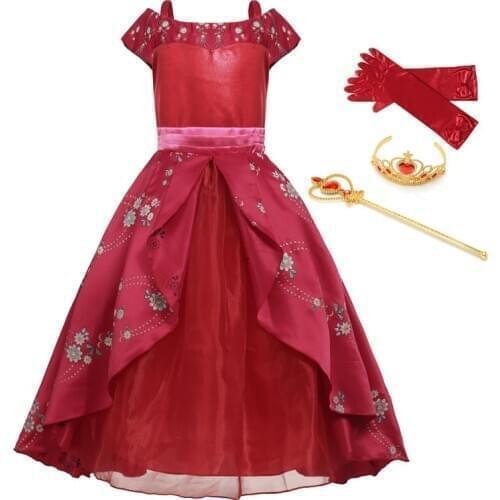 Girl Classic Princess Elena Red Cosplay Costume Kids of Avalor Elena Dress Children Sleeveless Party Halloween Ball Gown Outfits