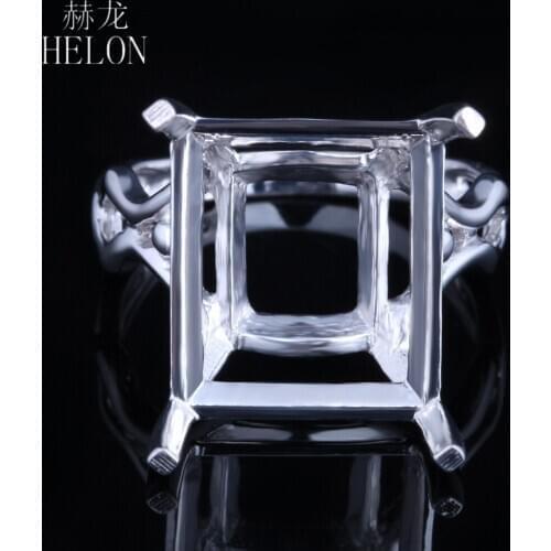 HELON Sterling Silver 925 Women Fine Jewelry Ring Semi Mount Engagement Wedding Ring Setting Fit 15x13mm Cushion/Emerald/Radiant