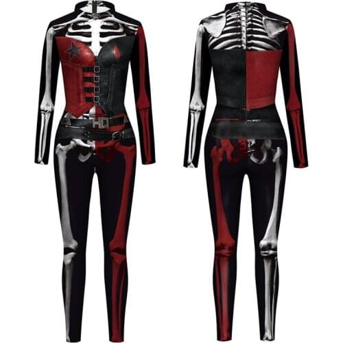 Halloween Black Skeleton Jumpsuit Sexy Women Joker Devil Ghost Party Carnival Performance Scary Costume Day Of The Dead