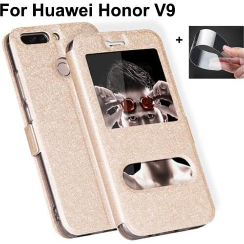 Front Window Leather Filp Case For Huawei Honor V9 5.7" phone cover For Honor V9 V 9 back cases For Huawei HonorV9 bumper coque