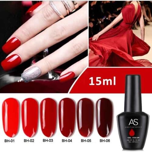 Red Series Color Gel Nail Polish UV LED Coat 15ml Bottle Varnish Paint Colorful Manicure Nail Gel 6 Colors RED Large Volume