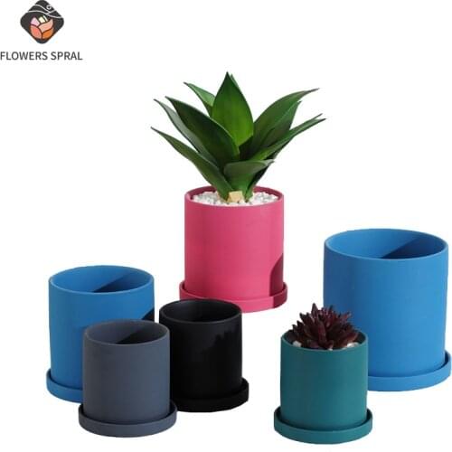 Creative Balcony Ceramic Flower Pots With Trays Of Flowers Caching Pots Garden Round Flower Pots Home Decoration Ornaments
