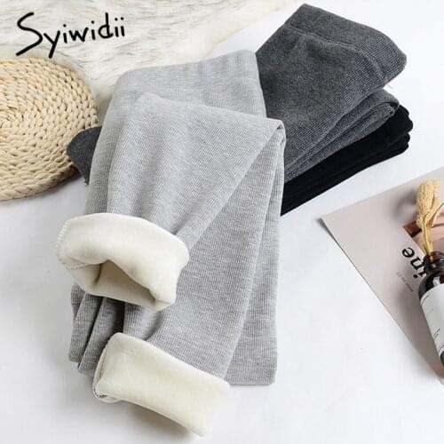 Syiwidii 2021 Winter Warm Leggings for Women Stretchy High-waisted Tights Soft Thicken Velvet Insulated Ribbed Pants Black Gray