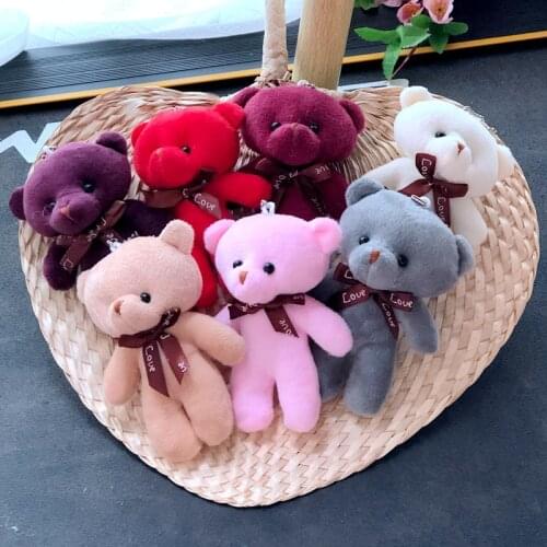 Ribbon Teddy Bear Keychains Cute Bear Bag Hangings Kids Womens Bag Pendant Bead Chain Key Ring Keyrings Friendly Gift