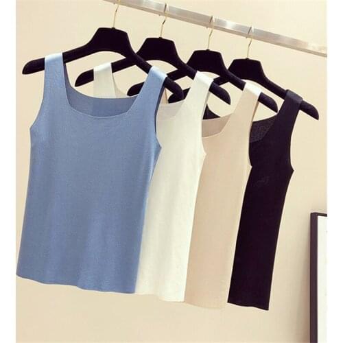 Summer Sexy Womens T-Shirt Sleeveless U-Shaped Knit Camisole Inside Outside Wear Korean Version Of Slim Bottoming Top One Size