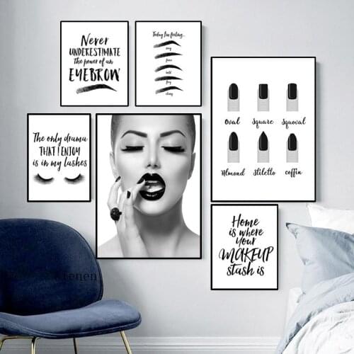 Eyebrow Makeup Wall Art Canvas Painting Beauty Nails Art Picture Eyelash Quote Print Manicure Store Decor Poster for Girl Room