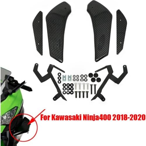 Motorcycle Front Fairing Winglets Set Wing Protector Shell Carbon Fiber Color ABS Plastic For Kawasaki Ninja400 2018 2019 2020