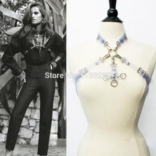 Men Women Unisex Handmade Leather Vinyl Transparent Satan Cross Halter Top Body Caged Sculpting Harness Corset Belt