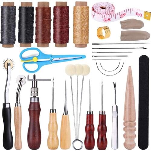 MIUSIE Leather Sewing Tool Kit With Waxed Thread, Leather Needles And Leather Groover, Sewing Awl For Beginners Leather Sewing