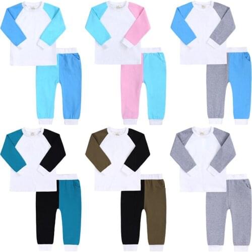 2021 New Arrival Baby Boys Girls Contrast Colour Cotton Loungewear Patchwork Pajamas Set Wholesale Top+Pants Lounge Set