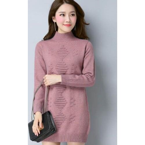 Women Turtleneck Stretch Sweater Dress Plus Size Fall Winter New Loose long Knit Pullover Sweaters Casual Ladies bottoming Shirt