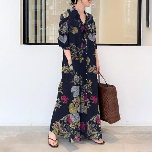 Vintage Floral Dress Womens Printed Sundress ZANZEA 2021 Spring Casual Long Sleeve Maxi Vestidos Female Lapel Button Robe Femme