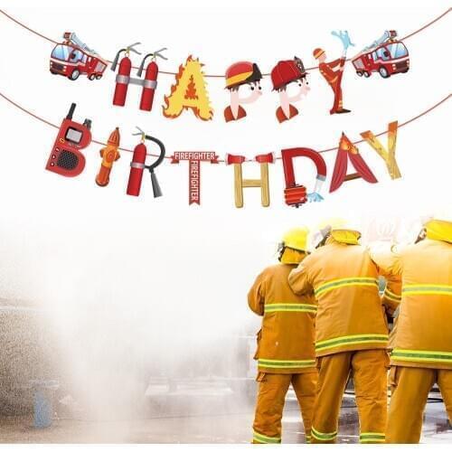 Baby Shower Fireman Happy Birthday Party Banners Firefighter Party Decorations Wall Hanging Bunting Kids Parties Favors