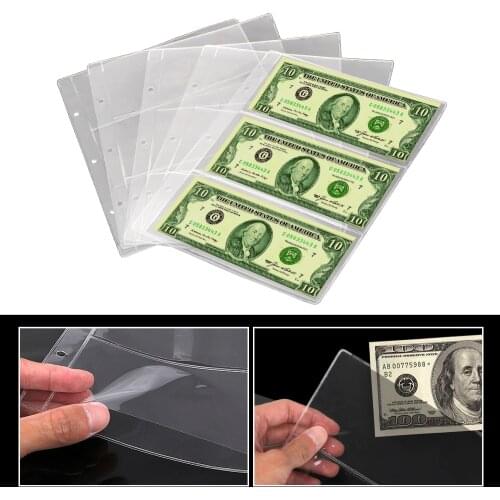 3-Slot Transparent Banknotes Holder Paper Money Protective Bag Paper Money Collection Album Portable Loose Leaf Sheet