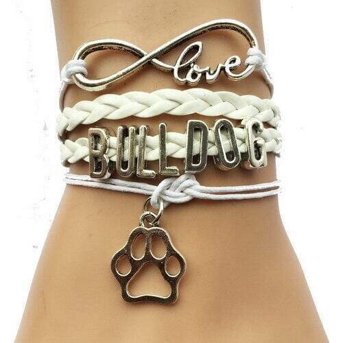 Drop Shipping Eernity Love Bulldog Dog Breeds Paw Bracelet- Best Friend Gift for Pet Tiger Paw Print Charm Lover 3 Colors